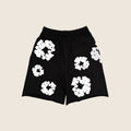 Short Denim Tears — Noir fleurs blanches