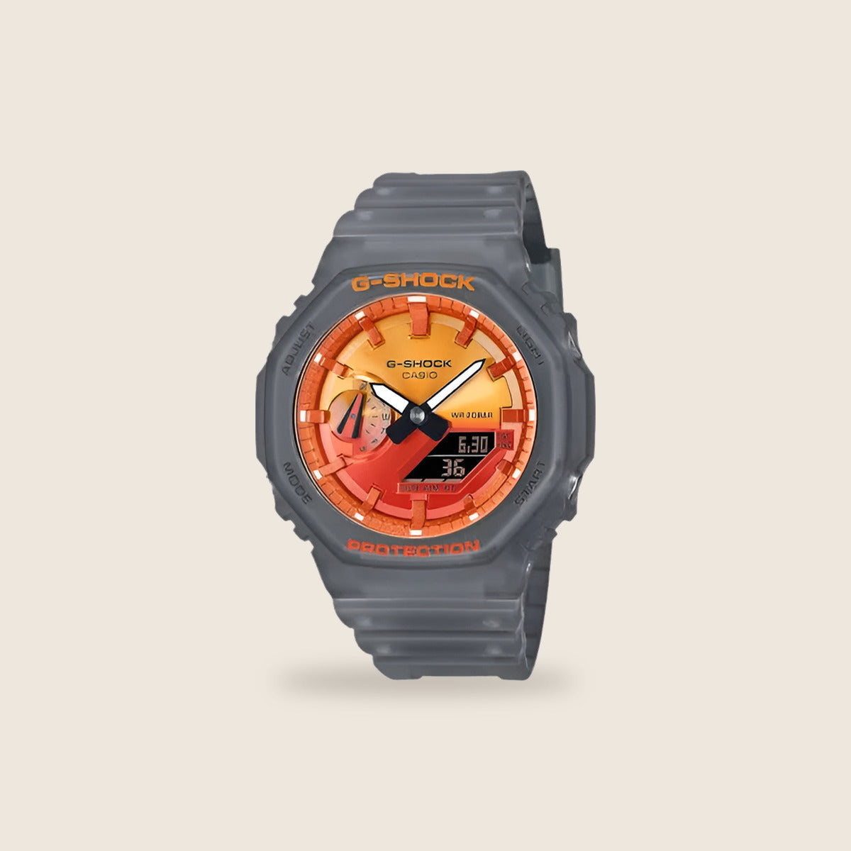Casio G-Shock GA-2100 — Gris cadran orange
